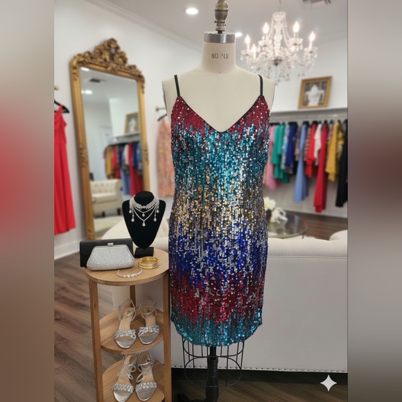 SHEIN Dresses & Skirts - ✨️ 50% Off✨️ Plus Size Holiday GLAM Sale✨️ Multicolor Sequin Party Dress